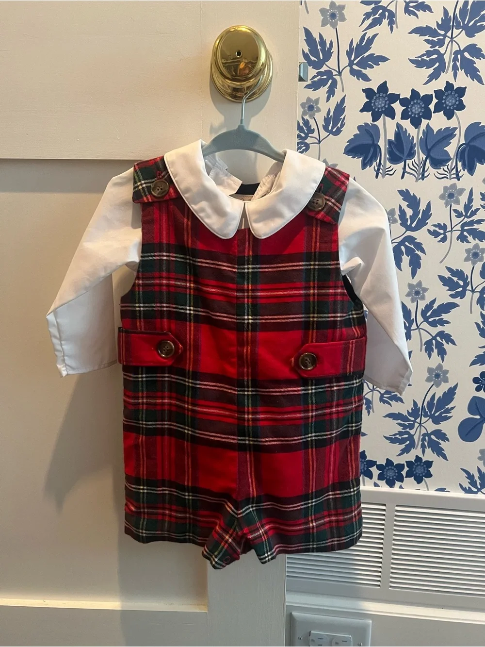 Classic Red Tartan Kids Matching Set with White Collar